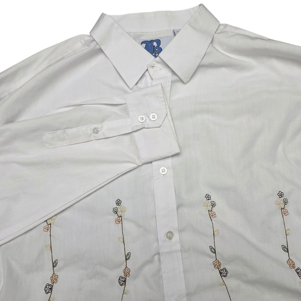 Brooklyn Xpress XXL Embroidered Flowers White Button Up Long Sleeve Shirt